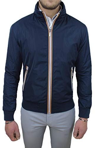 Evoga Giubbotto giacca uomo casual primavera estate giubbino moto slim fit (Blu Scuro, m)