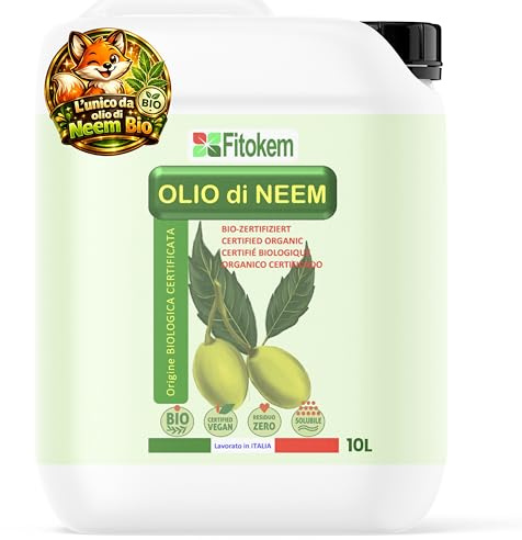 Fitokem Olio di Neem Solubile per Piante da Olio di Neem Puro Biologico 10 Litri Concentrato 100% Naturale per Orto Prato Giardino Anti Afidi Cocciniglia Pidocchi Cimici Bruchi Moscerini Piante
