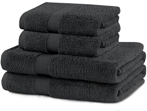 DecoKing 4er Set Baumwolle Qualität 525g/m² 2 Handtücher 50x100 cm und 2 Badetücher 70x140 cm Grafit anthrazit saugfähig Marina