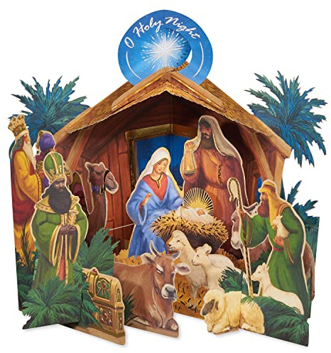 American Greetings Magic Moments Religious Pop Up Christmas Card, 3D O Holy Night Nativity Manger Scene (Spirit of the Season)
