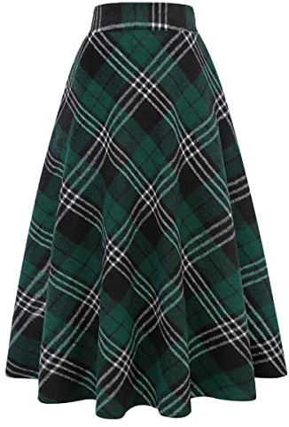 Long Plaid Skirts for Women Fall Winter A Line Pleated Maxi Skirt LGN1,L
