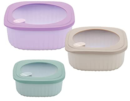 Pedrini Set 3 contenitori Ermetici con Coperchio per frigo microonde Freezer Lunchbox, quadrati