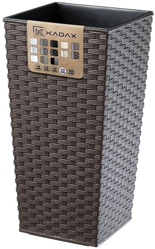 KADAX Pflanzkübel mit Innentopf, Höhe 68cm, Mokka Rattan – Wetterfester Blumentopf für Innen & Außen, ideal für Garten, Balkon & Terrasse, zum Bepflanzen, Dekorieren und als stilvoller Übertopf