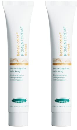 benevi Pigmentcreme 2 x 20 ml zum gezielten Abdecken von Rötungen, Pickeln, Unreinheiten oder als Make Up Ersatz. Kaschiert zuverlässig erweiterte und rote Äderchen bei Couperose & Rosacea (dunkel)