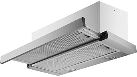 oiakus Kitchen Cooker Hood, Stainless Steel Extractor Hood, 600mm Built-in Extractor Fan with LED Light, Top Vented Range Hood, Hidden Pull-Out Range Hood