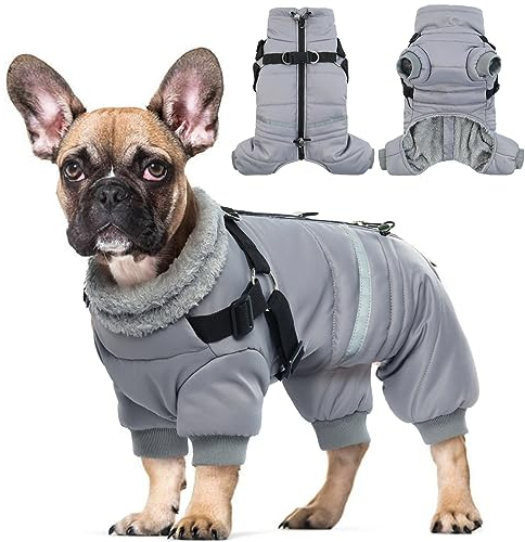 Hjyokuso Wasserdichter Hundemantel, Hundejacke mit Geschirr, Wintermantel Hund für kleine Mittel Große Hunde, Winddichte Winterjacke Hund Outfit mit Reflektierender Streifen und Reißverschluss S-XL