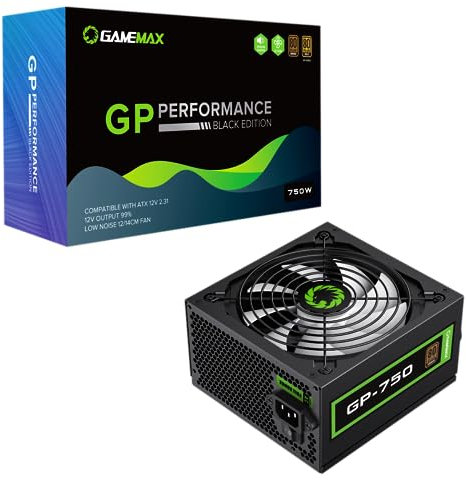 GameMax GP-Series 750W 80 Plus Bronze Power Supply - 750W GameMax GP-Series GP-750, Fully Wired, Single Rail, 54A, 140mm Fan, ATX PSU | Black