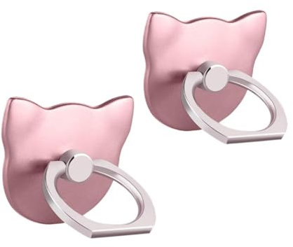 Msagkah 2Pcs Poignées pour Téléphone Portable, Porte-Anneau de Téléphone à Rotation 360°, Support de Téléphone Portable pour Samsung, iPhone et Tous Les Smartphones (Chat-Rose)