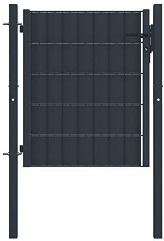 ZEYUAN Puerta de Valla de PVC y Acero Gris Antracita 100x81 cm, Vallas para Jardin, Puerta Entrada Exterior, Puerta De Jardin, Verja Jardin Exterior - 145232