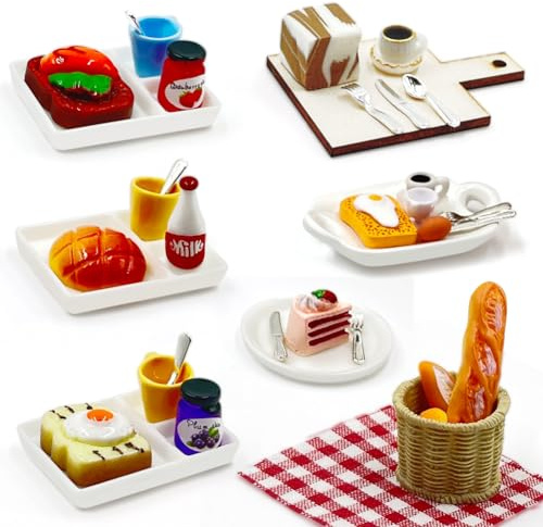 37 Pezzi Mini Cibo da Creare Food Cucina Kit, FUKPO Accessori Casa Bambole 1/12 Oggetti in Miniatura Scuola Giardino Gioco, Cibi Miniature Reali Fai Da Te Pane Torta Latte Uova Bevande Stoviglie