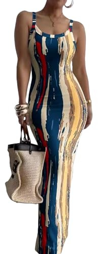 Nimsruc Sleeveless Strap Bodycon Maxi Dresses for Women Sundresses Color M