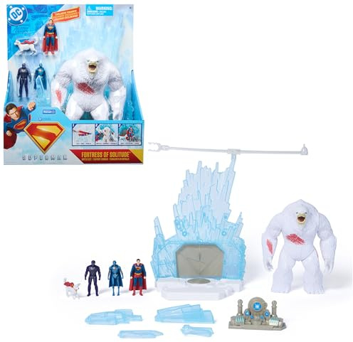 DC Comics Superman – lekset fästning av ensamhet, 33 cm, med superman och krypto figur och snömonster, leksak för barn från 4 år