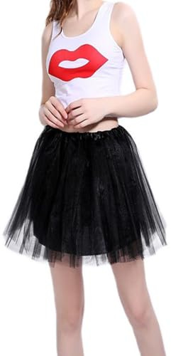 YLUFAC Gonna Tutu Nero,80s Gonna Tulle Nero Donna,Costume da Festa di Carnevale di Halloween Tutu per Adulti per Feste di Travestimento Balletto