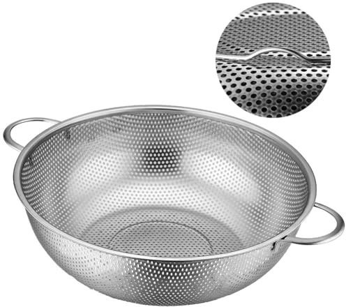 Stainless Steel Colander Micro-Perforated Food Strainer with Handles, Metal Colander for Draining Washing Rinsing Steaming, Thickened Metal Sieve Ideal for Pasta Vegetables Fruit (16.5cm)