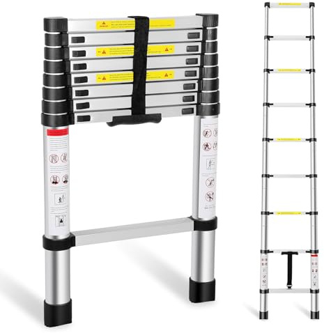 FAHKNS Telescoping Ladder,8.5 FT Aluminum Extension Ladder, Heavy Duty 330lbs Max Capacity,Folding Compact Portable Anti-Slip Ladder for Loft, Home,RV or Outdoor Work