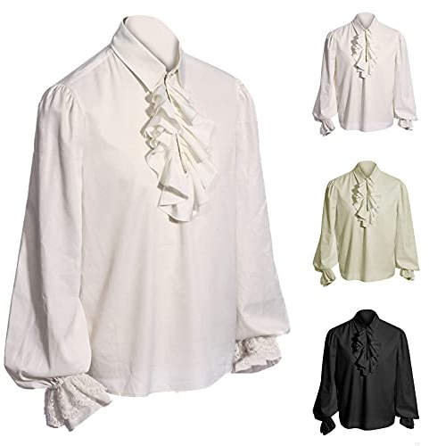 WOXIHUAN Renaissance Ruffled Shirt for Men Medieval Dress Shirts Mens Gothic Lace Patchwork Blouse Long Sleeve Court Shirt Victorian Solid Color Pullover Turndown Collar Vintage Tops Cosplay Costume
