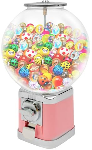 Vending Machine, 1 Dollar Twister Ball Dispenser, Commercial Big Capsule Twister Ball Candy Vending Machine w/2 Keys for Amusement Parks Hypermarkets Parks & Game Halls (Pink)
