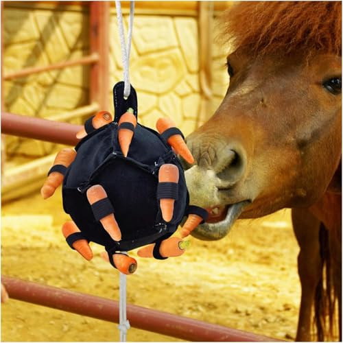 Horse Hay Ball - Carrot Dispenser & Treat Feeding Toy For Mental Stimulation | Slow Feeder Design Reduces Boredom For Horses, Goats, Sheep, Cattle | Secure For Stall, Field, Barn & Paddock Use
