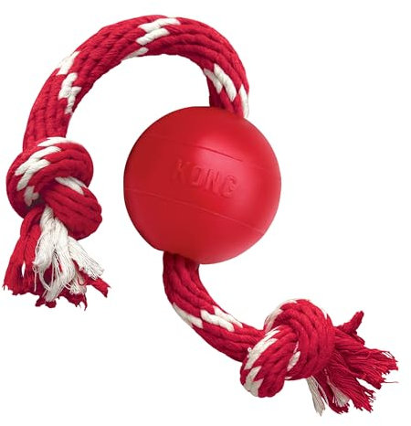 KONG - Ball with Rope - Durable Rubber, Fetch and Chew Toy - For Small Dogs