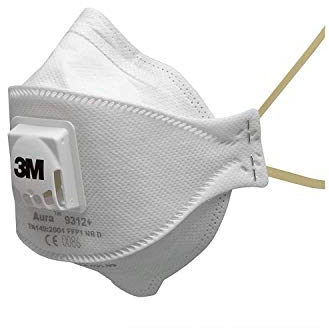 Masque antipoussière pliable 3 panneaux 3M™ Aura™ 9312+ - FFP1, avec soupape Coolflow™ - boîte de 5, Certifié EN sécurité