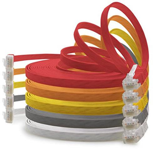 1aTTack.de Cable de red Cat6 Cat 6 plano delgado – 5x 5 m – RJ45 Ethernet LAN DSL Router módem – 5 colores