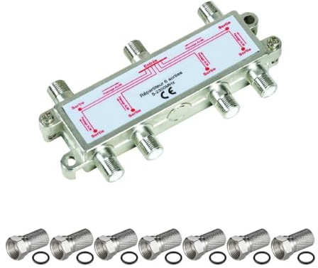 HDSAT Pack REPARTITEUR ANTENNE TV ou Sat 1 Entree 6 Sorties 5-2300 MHz + 7 Fiches F 7mm