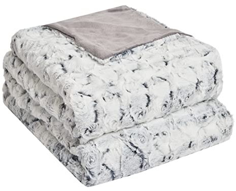 Sienna Large Faux Fur Throw Over Reversible Bed Couch Sofa Blanket Warm Super Soft - White Grey, 150x200cm