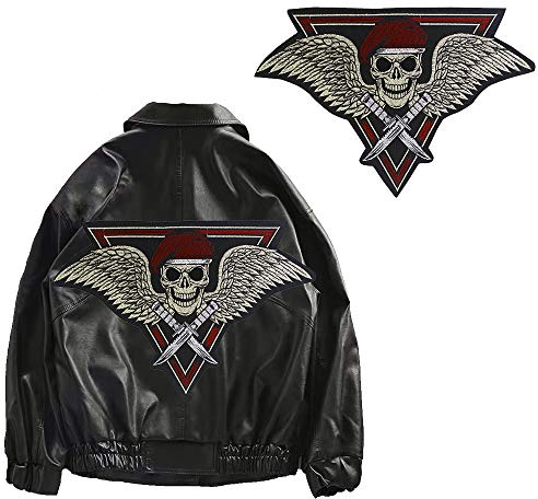 EMDOMO Parches bordados con diseño de calavera, punk, para planchar en la ropa, motociclista, motociclista, motocicleta