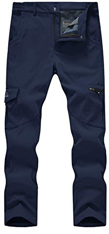 YSENTO Men's Outdoor Waterproof Hiking Trousers Fleece Lined Winter Thermal Softshell Walking Ski Trousers(NV,32) Navy