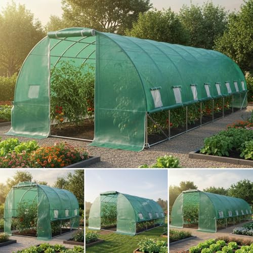 BRAST Gewächshaus Foliengewächshaus mit Stahlfundament | 2x3m - 3x8m | inkl. Erdanker Unkrautvlies & aufrollbare Seitenwände mit Moskitonetz | UV-stabilisierte Gitterschutzfolie 200g/m² | 300x800cm