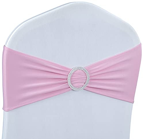 Babenest Cintas con Lazo para sillas, elásticas, con Hebilla Deslizante, universales, para Bodas, Fiestas, Ceremonias, recepciones, decoración de Banquetes, 50 Unidades, Rosa