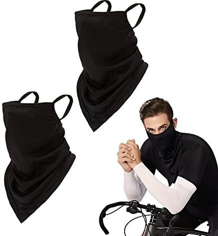 ZWZNBL 2 Pack Unisex Bandana Face Mask Scarf Gaiters Dust Cloth Washable Wind Motorcycle Mask UV Protection Reusable Breathable Cover Outdoor Cycling Ear Loops Stretchy Rave, Black, One Size (GEMZ)