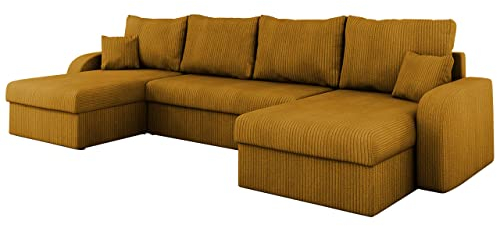 Mirjan24 Ecksofa Kristofer U Cord, Design Eckcouch Couch mit Schlaffunktion, DREI Bettkasten, Wohnlandschaft, Bettfunktion, U-Form Sofa, Seite Universal, Farbauswahl (Poso 01)