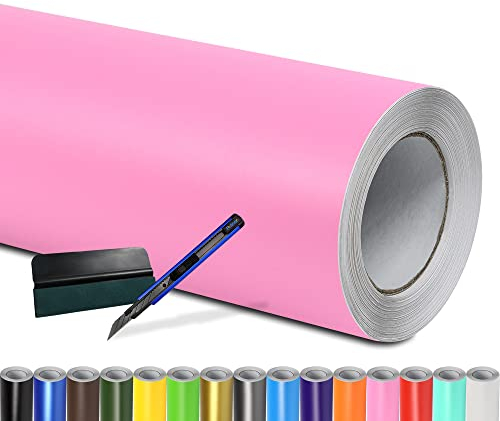 Folindo® Autofolie Pink Matt (12€/m²) | 200 x 152 cm | + Rakel & Cutter | Selbstklebende Luftkanal Folie zur Auto Folierung | Blasenfrei