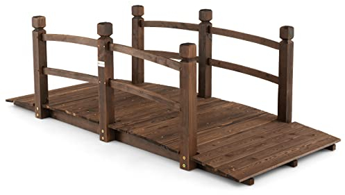 RELAX4LIFE Puente de jardín de Madera de Abeto, Puente de Estanque con barandilla, Puente de Madera, Puente Decorativo para jardín, Estanque, terraza, Patio, marrón Oscuro, 171,5x75,5x58cm