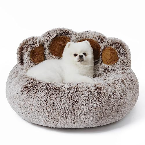 Jiupety Pet Rund Hundbädd Med Tass-Form, Lugnande Donut-Hundsäng, Stor Storlek Diametern är 66 Cm, Bekväm Och Mjuk, Kan Tvättas I Maskin, Dog Bed Cat Bed, Gray