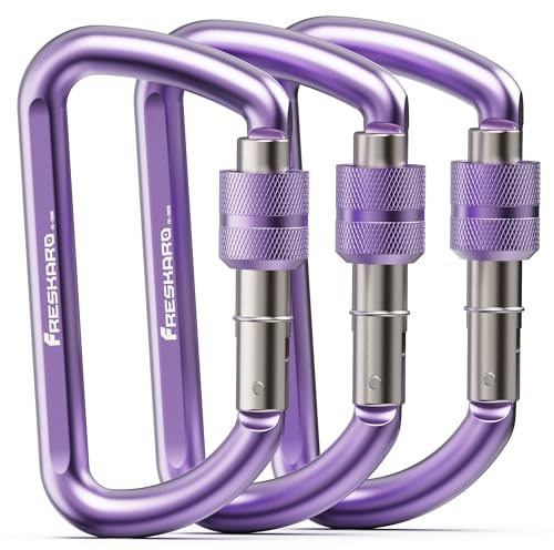 FresKaro Moschettone, Chiusura a Vite Carabina, Moschettone Portachiavi, Moschettoni a vite, Lucchetto, 12kN-1224kg, Alluminio, Ultraleggero, Resiliente, per Chiavi, Guinzaglio per Cani, Viola 3pezzi