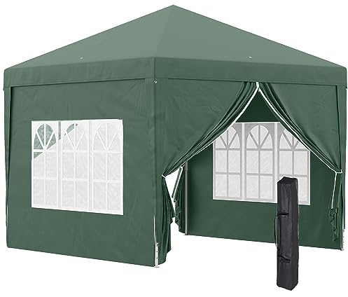 Outsunny Pavillon ca.3x3m, wasserabweisend Stabil Winterfest Pop-up Faltpavillon, UV Schutz 50+, Faltbar Partyzelt Gartenzelt mit 4 Seitenteilen Tasche Gartenpavillon für Camping Garten, Grün