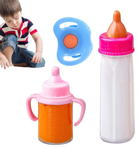 Puppe Stillflasche, 3 Stück Milch-Stillflasche, Magische Babyflasche - Verschwindende Milch- Und Saftflaschen, Puppen-Fütterungsspielzeug-Set Mit Schnuller