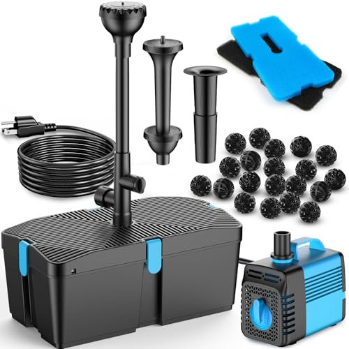 Pompe de bassin avec filtre et kit fontaine, 3100L/H Pompe de bassin et kit de filtration avec pompe immergée 60W - Idéal pour pompe de filtration de bassin et pompe de bassin pour l'extérieur