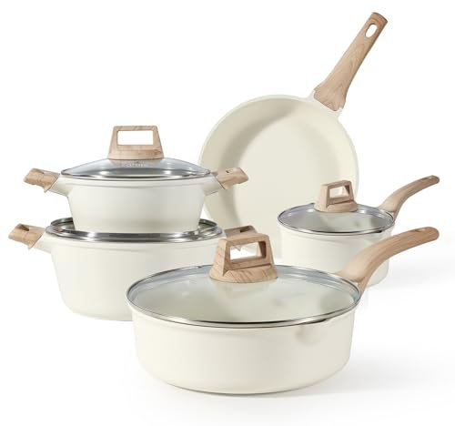 CAROTE Set 9 pezzi, padella 24 cm, casseruola con coperchio 18 cm, pentola 20/24 cm, padella profonda 28 cm, rivestimento antiaderente, set cucina, induzione