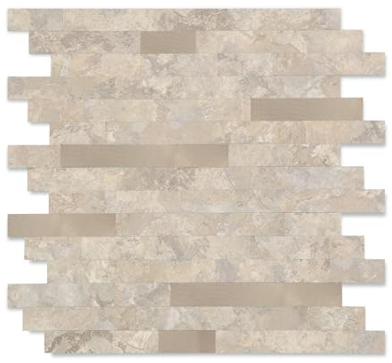 Yipscazo Peel and Stick Stone Metal Tile Backsplash, Stick on Tiles for Backsplash Kitchen, Bathroom, Laundry Room, Camper, Fireplace (12 X 12,5 Sheets in Beige Stone Rocks)