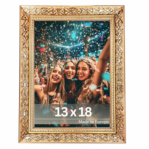 VictoR „Vermeer“ Vintage Bilderrahmen Gold 13x18 cm – Antik Barockrahmen mit Acrylglas - stabiler MDF-Rückwand - für Hoch- und Querformat - 13x18 Bilderrahmen Gold