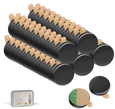 UTOMAG 100 Pièces Aimants Autocollants 8x1mm - Petits Aimants Noir Adhésifs Ronds Magnétiques en Néodyme Puissant pour Réfrigérateur, Cuisine, Artisanat, Bricolage et Photos
