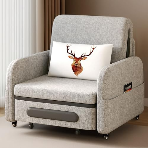 Hearthform Grey Sofa Bed with Storage and Wheels, 3-in-1 Pull Out Sleeper Bed Couch with Swivel Castors, Space Saving Modern Futon for Small Spaces, Guest Bed, Living Room