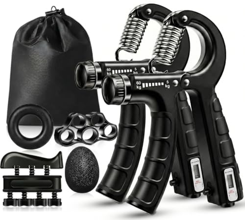 Vexloria Hand Grip Strengthener Workout Kit, Grip Strengtheners with Counting Function, 6Packs Hand Extension Exerciser, Finger Exerciser, Grip Ring & Stress Relief Grip Ball size7