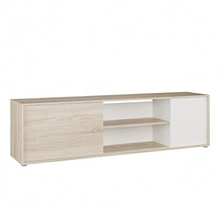 Home Heavenly® Mueble TV Match – Mueble de Televisión Estilo Escandinavo con Almacenamiento, Acabado Efecto Madera y Gestión de Cables 180 cm