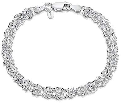 Amberta Unisex's 925 Sterling Silver Byzantine Chain Bracelet: 19 cm / 7.5 inch - Rounded Design
