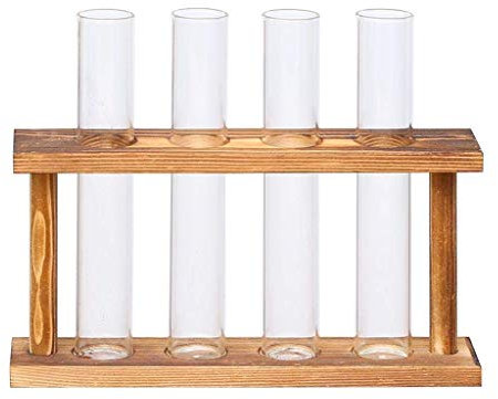 Tubayia Reagenzglas Vase Glas Blumenvase mit Holz Rack, Hydroponik Glasvase Dekoration für Zuhause, Büro (Holz)