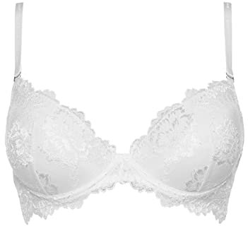LORMAR 1 Pezzo Reggiseno Donna Prestig Push up Balconcino in Pizzo con Ferretto- Coppa B, Bianco 4